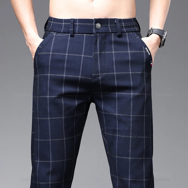 Calça Social Xadrez Masculina Rauffstein RS204, com corte slim fit, perfeita para eventos formais ou corporativos com estilo e elegância.