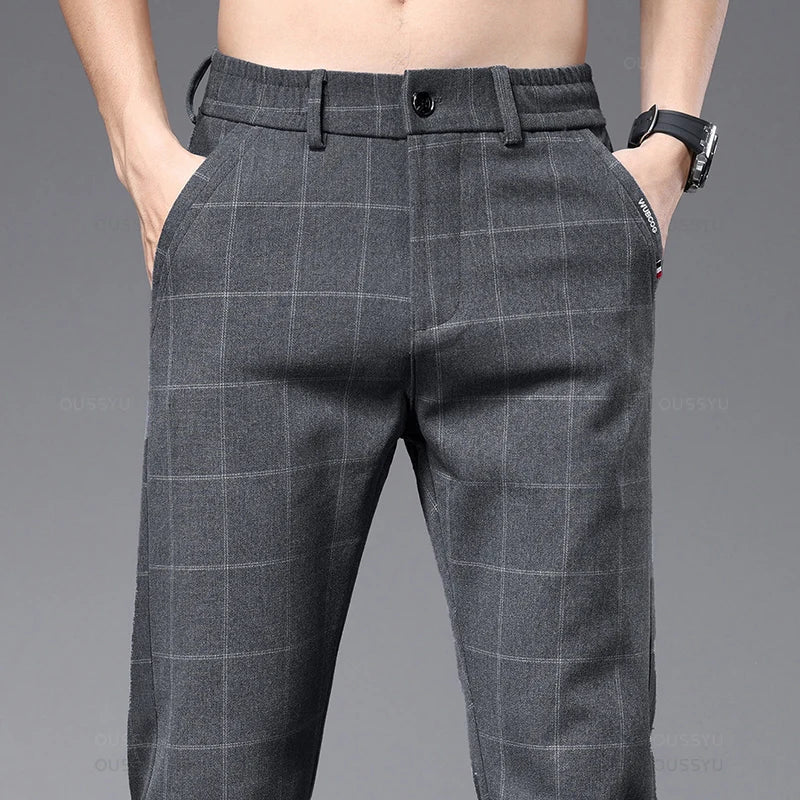 Calça Social Xadrez Masculina Rauffstein RS204, com corte slim fit, perfeita para eventos formais ou corporativos com estilo e elegância.