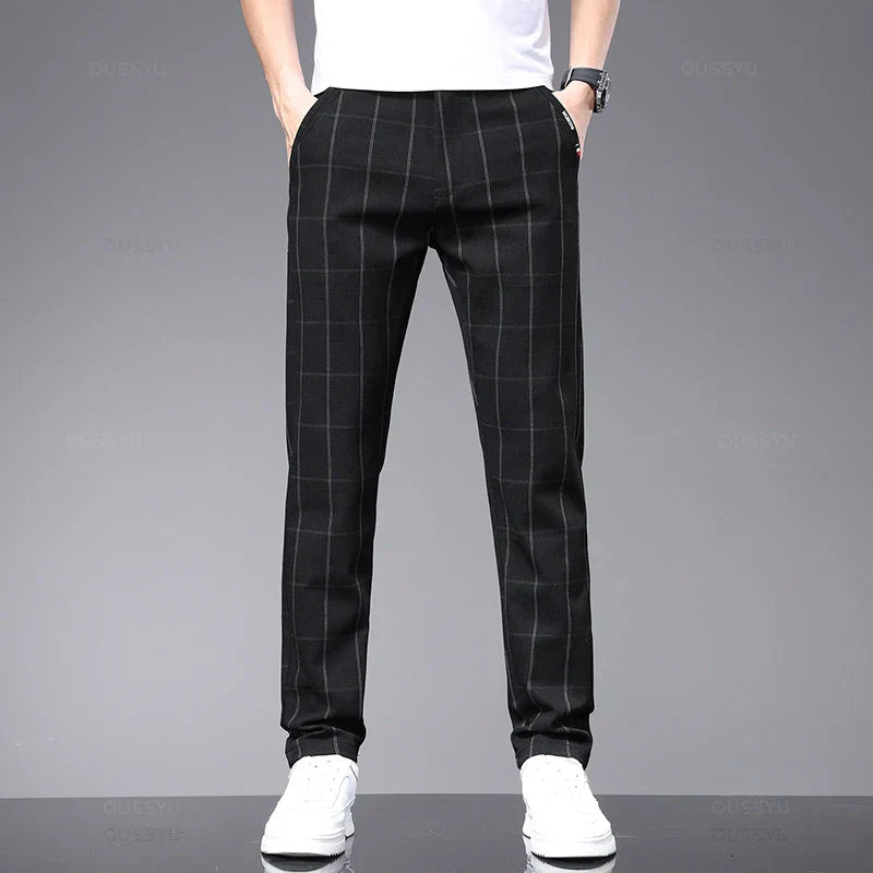 Calça Social Xadrez Masculina Rauffstein RS204, com corte slim fit, perfeita para eventos formais ou corporativos com estilo e elegância.