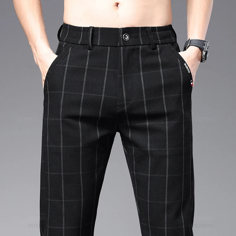 Calça Social Xadrez Masculina Rauffstein RS204, com corte slim fit, perfeita para eventos formais ou corporativos com estilo e elegância.