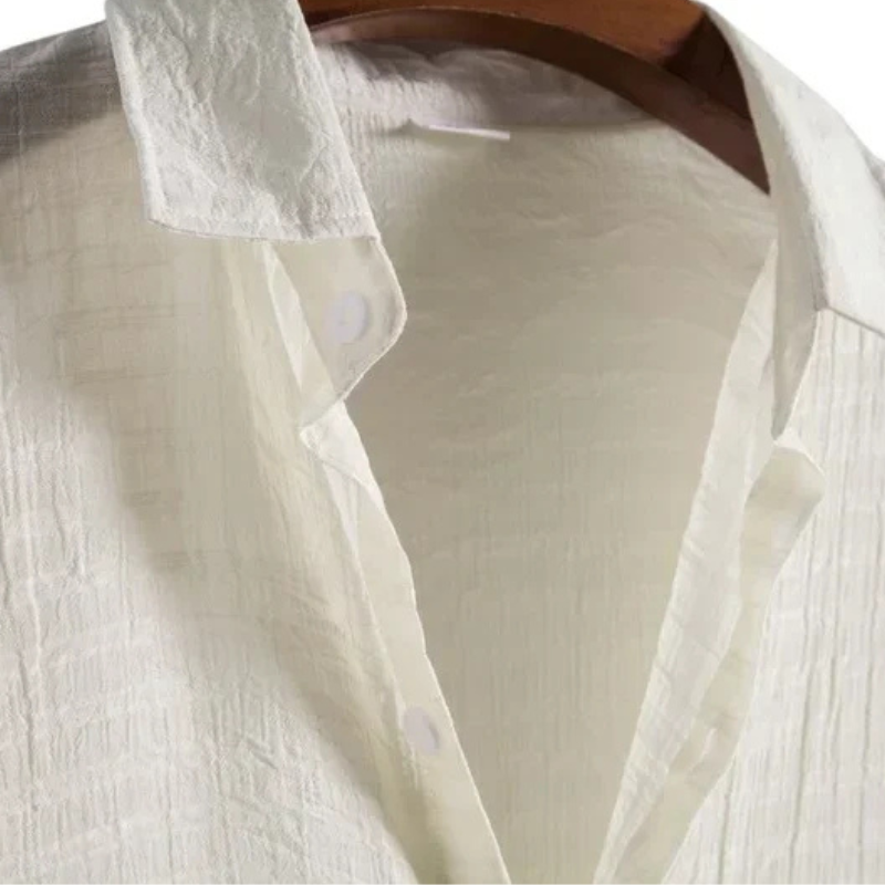Camisa Manga Curta em Linho Rauffstein RS324, tecido premium, modelagem solta e design sofisticado para um visual leve e elegante.