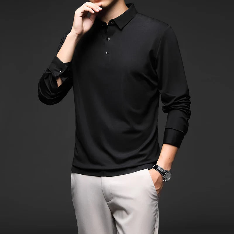 Camisa Polo Manga Comprida Masculina Rauffstein RS051, tecido premium, caimento ajustado e design sofisticado para conforto e versatilidade.