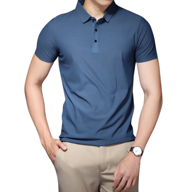 Camisa Polo Masculina em Seda Gelo Rauffstein RS023, tecido premium, modelagem refinada e toque macio para um visual elegante e confortável.