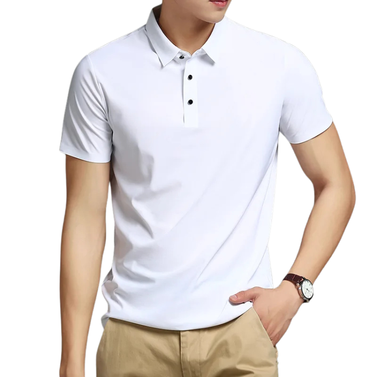 Camisa Polo Masculina em Seda Gelo Rauffstein RS023, tecido premium, modelagem refinada e toque macio para um visual elegante e confortável.