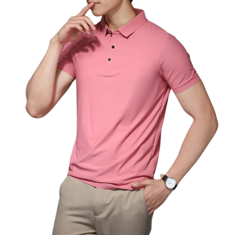 Camisa Polo Masculina em Seda Gelo Rauffstein RS023, tecido premium, modelagem refinada e toque macio para um visual elegante e confortável.