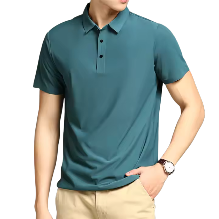 Camisa Polo Masculina em Seda Gelo Rauffstein RS023, tecido premium, modelagem refinada e toque macio para um visual elegante e confortável.