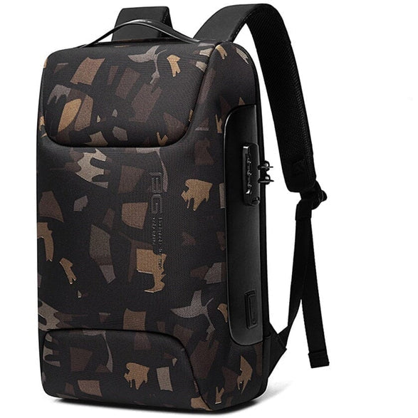 Mochila Executiva Rauffstein RS401 moderna, com tecido impermeável, porta USB e trava TSA, perfeita para notebook 15" em viagens ou trabalho.