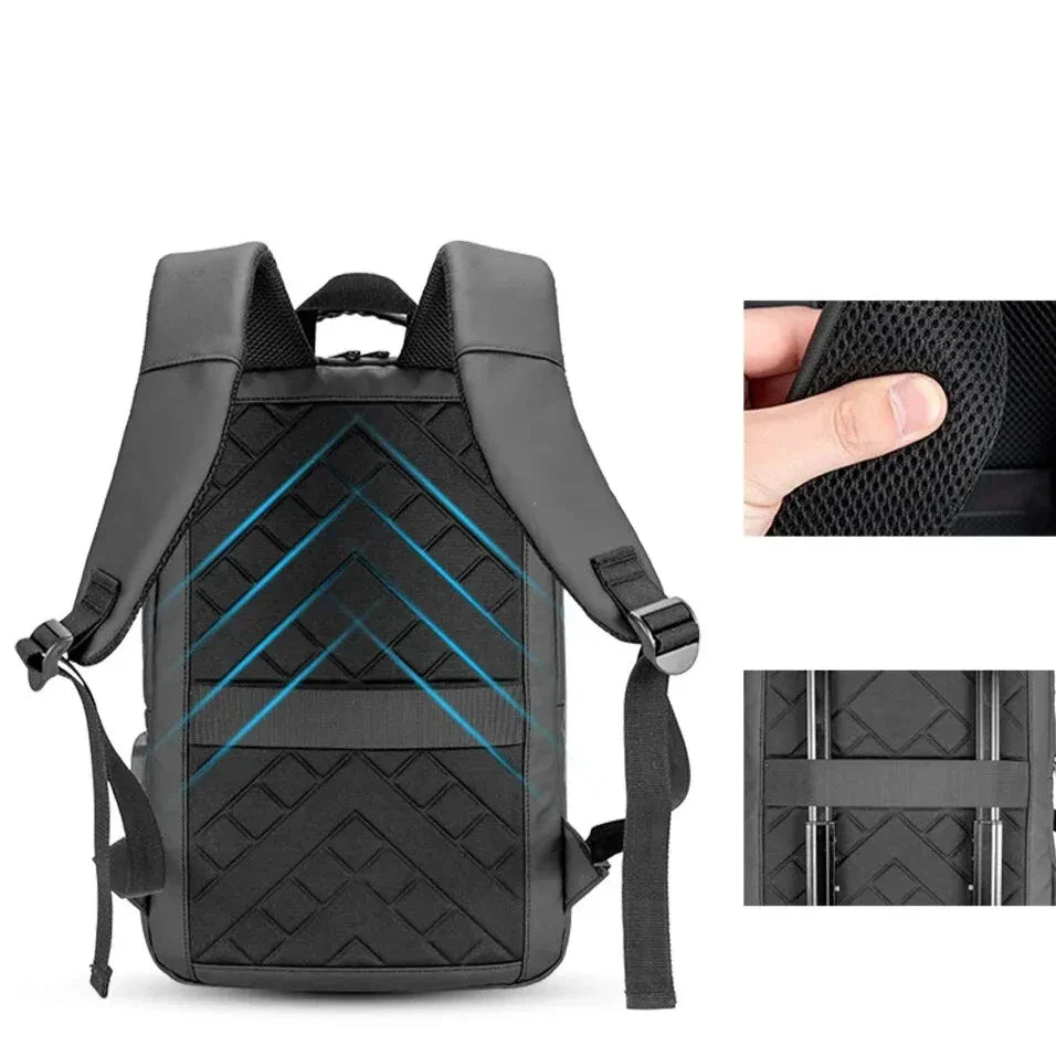 Mochila Executiva Rauffstein RS419 moderna, com porta USB e material impermeável, perfeita para notebook 15,6" em trabalho ou estudos com conforto.