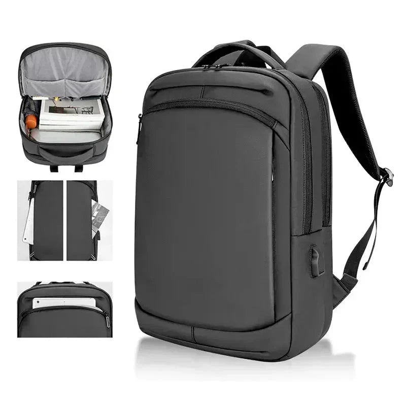Mochila Executiva Rauffstein RS419 moderna, com porta USB e material impermeável, perfeita para notebook 15,6" em trabalho ou estudos com conforto.