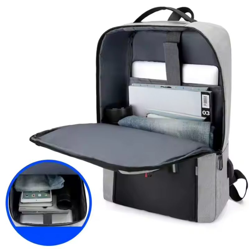 Mochila Executiva Rauffstein RS420 elegante, com porta USB e poliéster impermeável, perfeita para laptop no trabalho ou estudos com conforto.