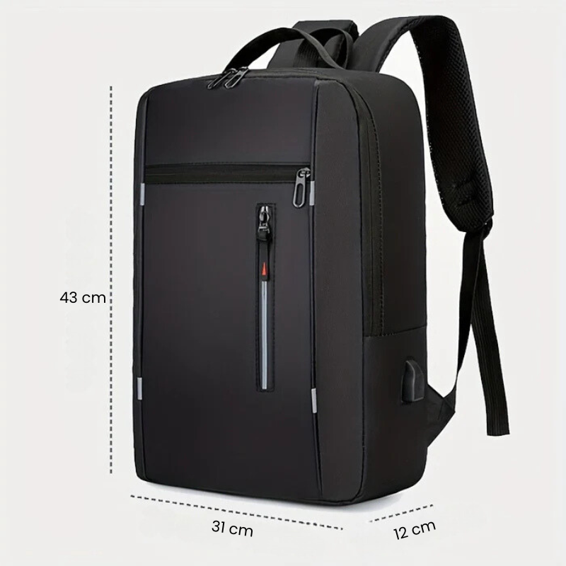 Mochila Executiva Rauffstein RS420 elegante, com porta USB e poliéster impermeável, perfeita para laptop no trabalho ou estudos com conforto.