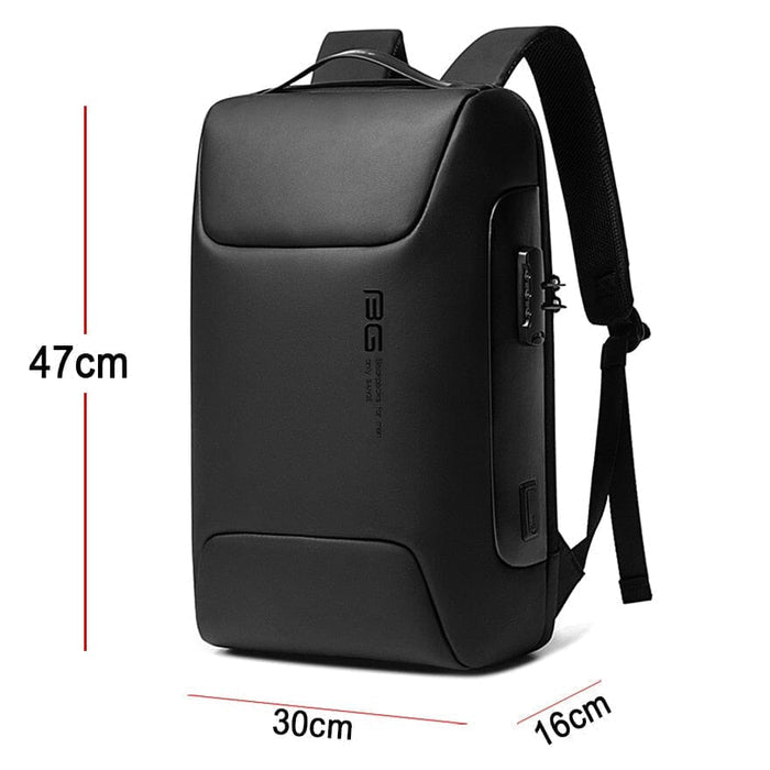Mochila Executiva Rauffstein RS401 moderna, com tecido impermeável, porta USB e trava TSA, perfeita para notebook 15" em viagens ou trabalho.