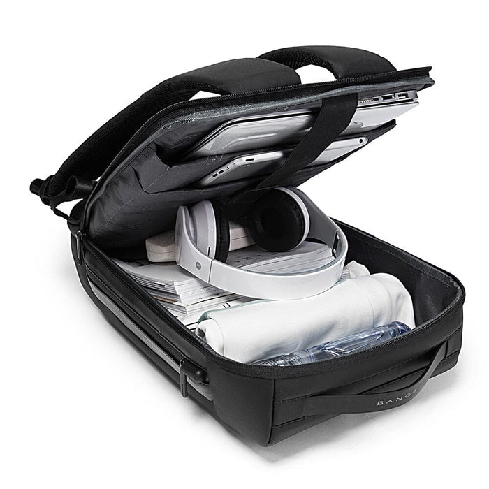 Mochila Executiva Rauffstein RS401 moderna, com tecido impermeável, porta USB e trava TSA, perfeita para notebook 15" em viagens ou trabalho.
