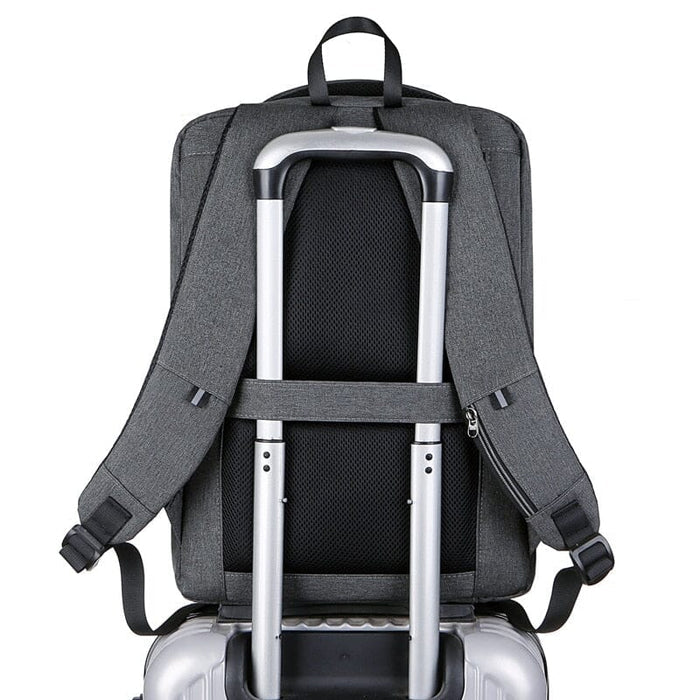 Mochila Executiva Rauffstein RS411 elegante, com tecido impermeável e porta USB, perfeita para notebook 15" em viagens ou trabalho com conforto.