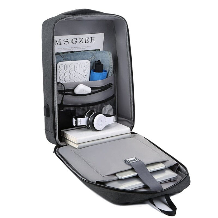 Mochila Executiva Rauffstein RS411 elegante, com tecido impermeável e porta USB, perfeita para notebook 15" em viagens ou trabalho com conforto.