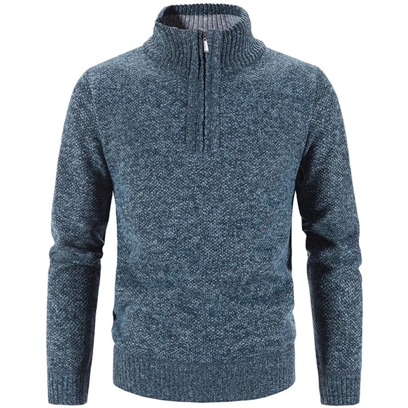 Suéter Masculino Gola Bordado Meio Zíper Rauffstein RS181, com modelagem slim fit, perfeito para inverno em ocasiões casuais ou semi-formais.