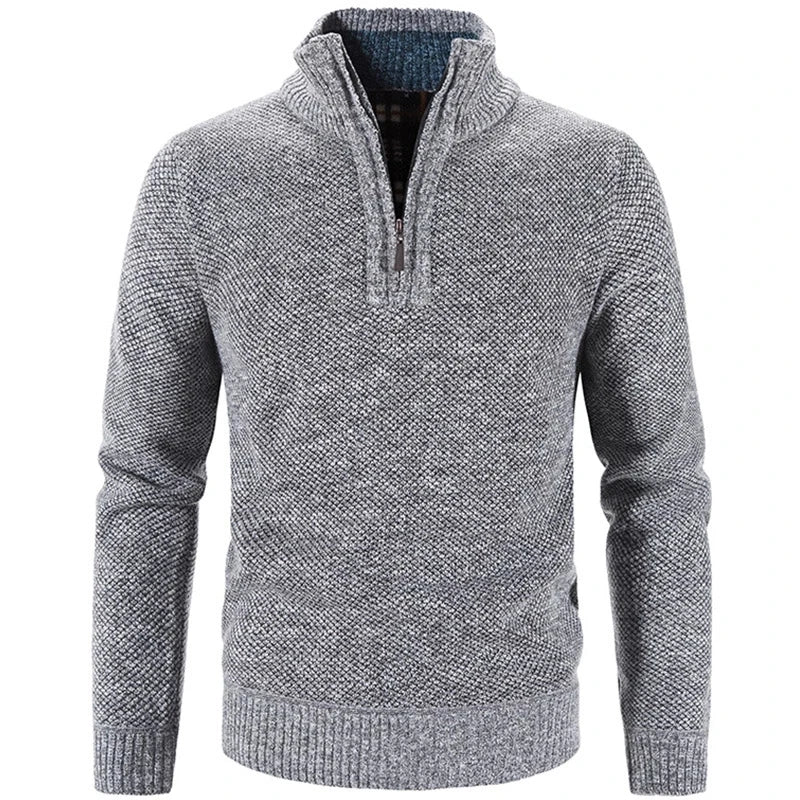 Suéter Masculino Gola Bordado Meio Zíper Rauffstein RS181, com modelagem slim fit, perfeito para inverno em ocasiões casuais ou semi-formais.