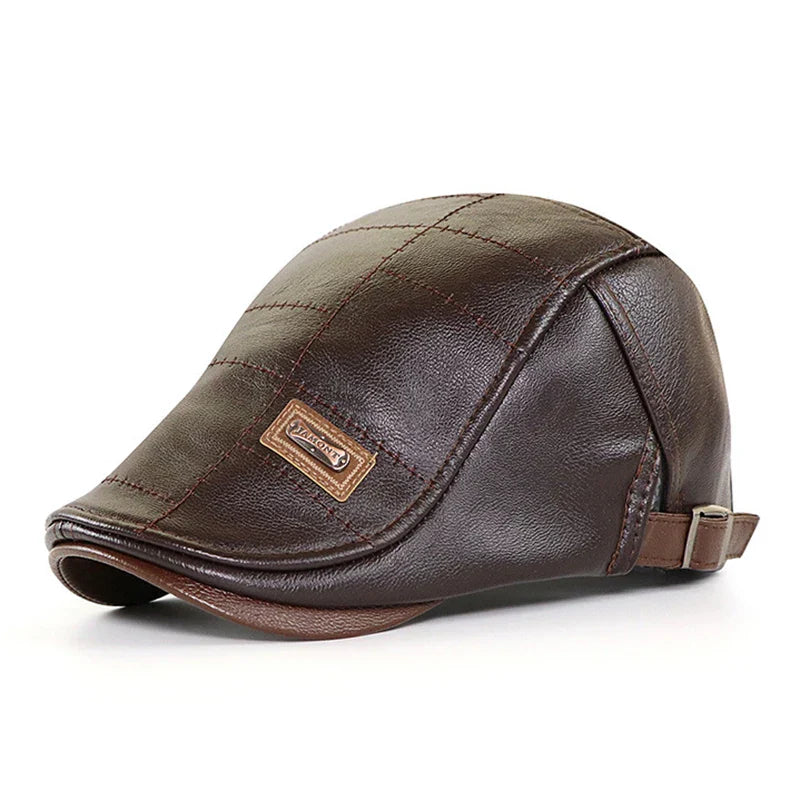 Boina Italiana de Couro Masculina Rauffstein RS374 refinada, com couro premium e design clássico italiano, perfeita para visuais casuais ou formais com conforto.