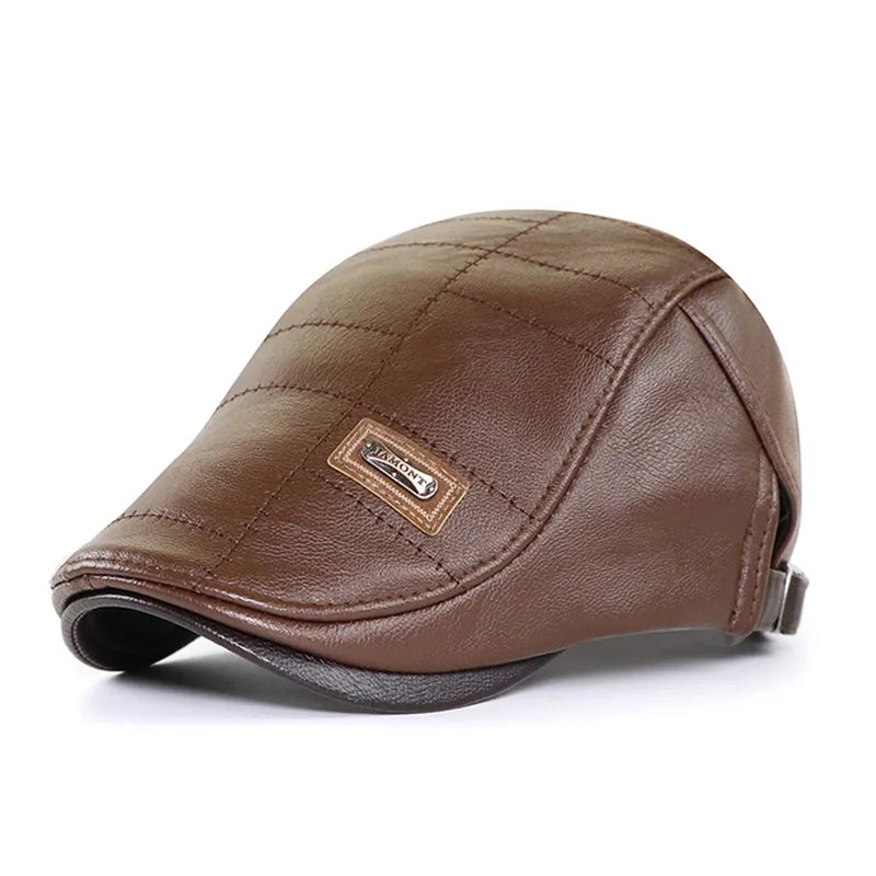 Boina Italiana de Couro Masculina Rauffstein RS374 refinada, com couro premium e design clássico italiano, perfeita para visuais casuais ou formais com conforto.