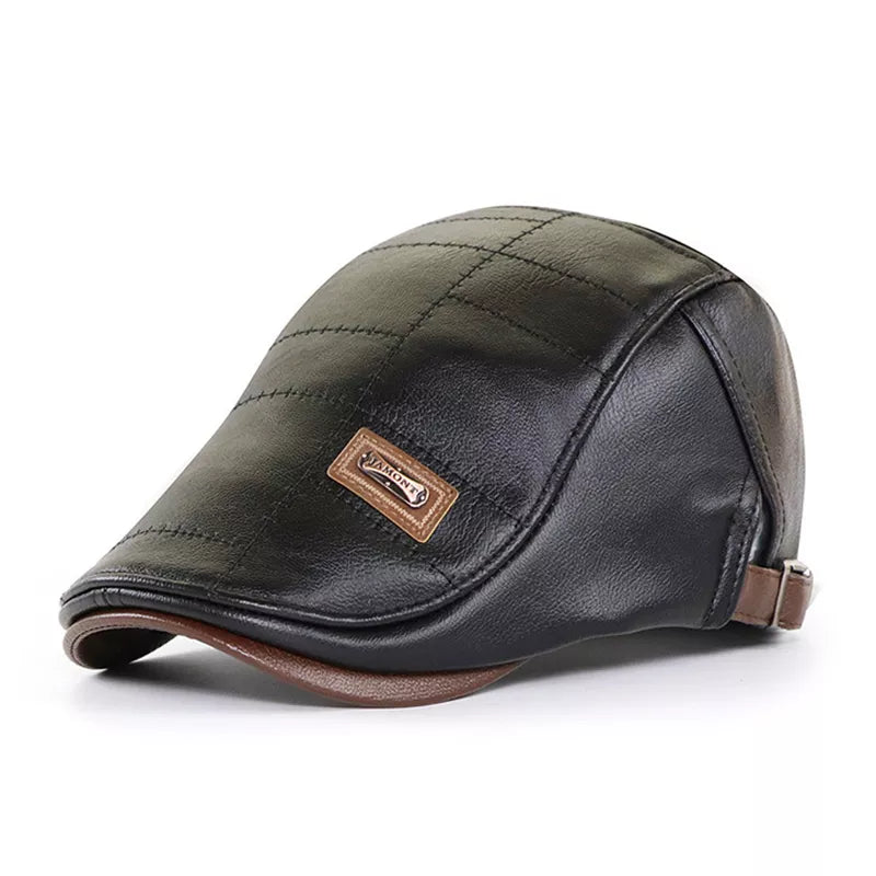 Boina Italiana de Couro Masculina Rauffstein RS374 refinada, com couro premium e design clássico italiano, perfeita para visuais casuais ou formais com conforto.