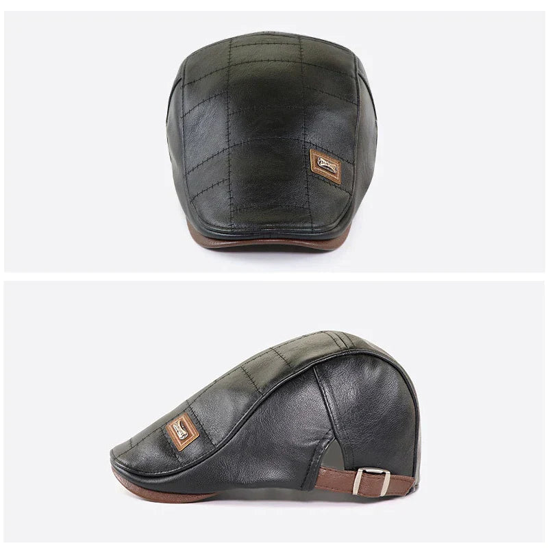 Boina Italiana de Couro Masculina Rauffstein RS374 refinada, com couro premium e design clássico italiano, perfeita para visuais casuais ou formais com conforto.