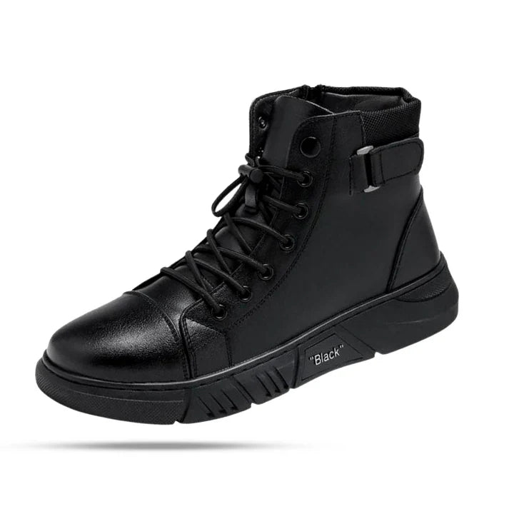 Bota Masculina em Couro Rauffstein RS287 urbana, com couro premium e acabamento preto, ideal para visuais contemporâneos com conforto.