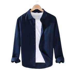 Camisa de Linho Masculina Rauffstein RS005, tecido premium, caimento impecável e acabamento sofisticado para um visual elegante e confortável.