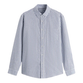 Camisa Masculina em Linho Listrada Rauffstein RS358, tecido leve e respirável, modelagem confortável e acabamento refinado para um visual sofisticado e versátil.