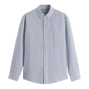 Camisa Masculina em Linho Listrada Rauffstein RS358, tecido leve e respirável, modelagem confortável e acabamento refinado para um visual sofisticado e versátil.