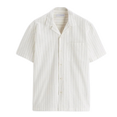 Camisa Masculina em Linho Listrada Rauffstein RS359, corte casual, tecido respirável e colarinho acampamento para um estilo moderno e sofisticado.