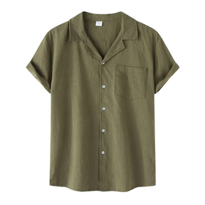 Camisa Masculina em Linho Rauffstein RS397, de tecido leve e respirável, com modelagem casual e toque macio, perfeita para composições versáteis.