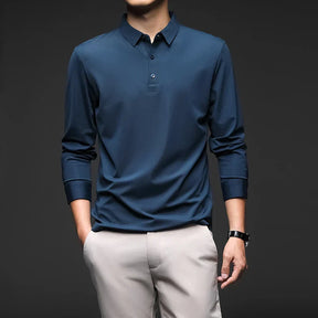 Camisa Polo Manga Comprida Masculina Rauffstein RS051, tecido premium, caimento ajustado e design sofisticado para conforto e versatilidade.