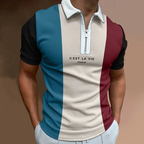 Camisa Polo Masculina Rauffstein RS240 moderna, com estampa listrada e gola com zíper, ideal para visuais casuais e formais com conforto.