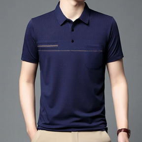 Camisa Polo em Algodão Rauffstein RS236 elegante, com detalhes listrados e design moderno, ideal para visuais casuais e formais com conforto.