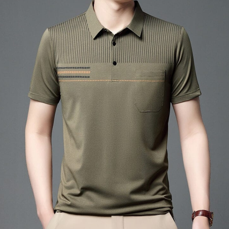 Camisa Polo em Algodão Rauffstein RS236 elegante, com detalhes listrados e design moderno, ideal para visuais casuais e formais com conforto.
