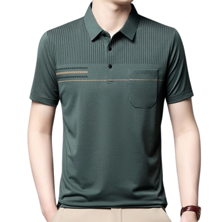 Camisa Polo em Algodão Rauffstein RS236 elegante, com detalhes listrados e design moderno, ideal para visuais casuais e formais com conforto.