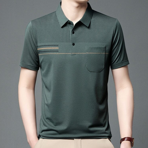 Camisa Polo em Algodão Rauffstein RS236 elegante, com detalhes listrados e design moderno, ideal para visuais casuais e formais com conforto.