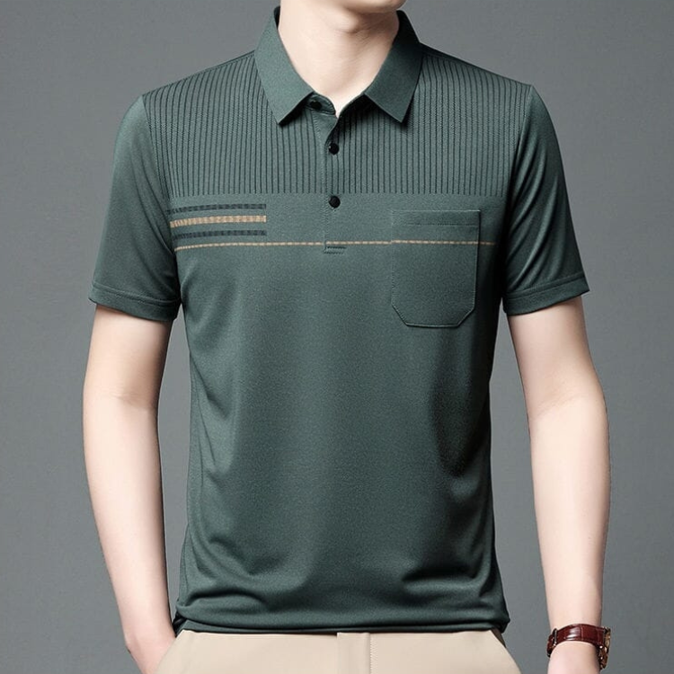 Camisa Polo em Algodão Rauffstein RS236 elegante, com detalhes listrados e design moderno, ideal para visuais casuais e formais com conforto.