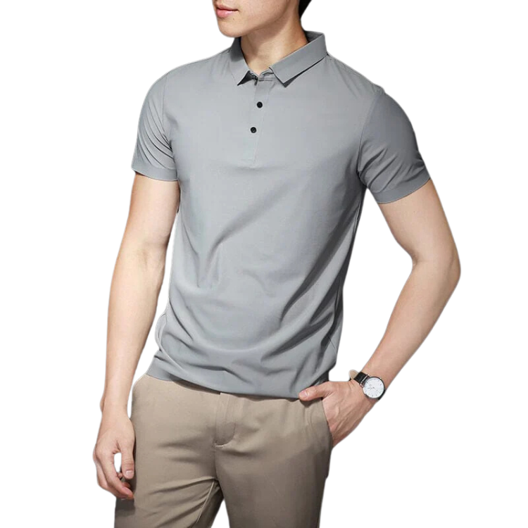 Camisa Polo Masculina em Seda Gelo Rauffstein RS023, tecido premium, modelagem refinada e toque macio para um visual elegante e confortável.