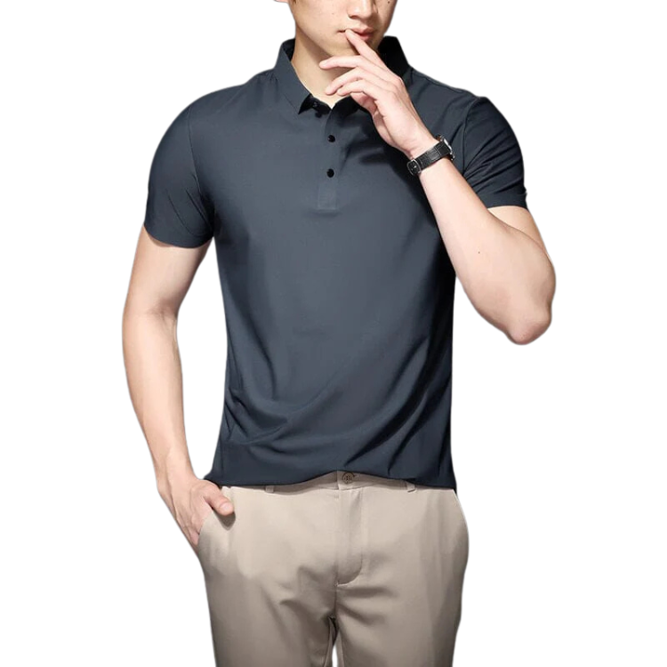 Camisa Polo Masculina em Seda Gelo Rauffstein RS023, tecido premium, modelagem refinada e toque macio para um visual elegante e confortável.