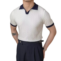 Camisa Polo Masculina Tricot Rauffstein RS025, modelagem slim fit, tecido respirável e textura jacquard para um visual elegante e confortável.