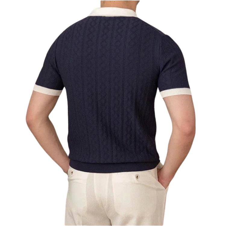 Camisa Polo Masculina Tricot Rauffstein RS025, modelagem slim fit, tecido respirável e textura jacquard para um visual elegante e confortável.