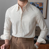 Camisa Social Listrada de Algodão Masculina Rauffstein RS056, modelagem slim fit, tecido premium e detalhes sofisticados para elegância e conforto.