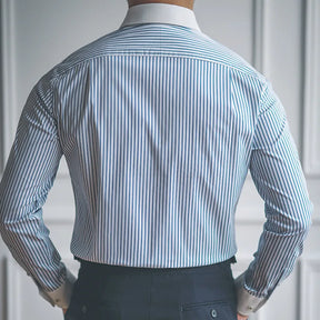 Camisa Social Listrada Masculina Rauffstein RS053, modelagem slim fit, tecido premium e design elegante para estilo e conforto.