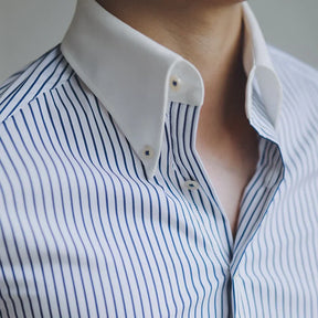 Camisa Social Listrada Masculina Rauffstein RS053, modelagem slim fit, tecido premium e design elegante para estilo e conforto.