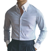 Camisa Social Listrada Masculina Rauffstein RS053, modelagem slim fit, tecido premium e design elegante para estilo e conforto.