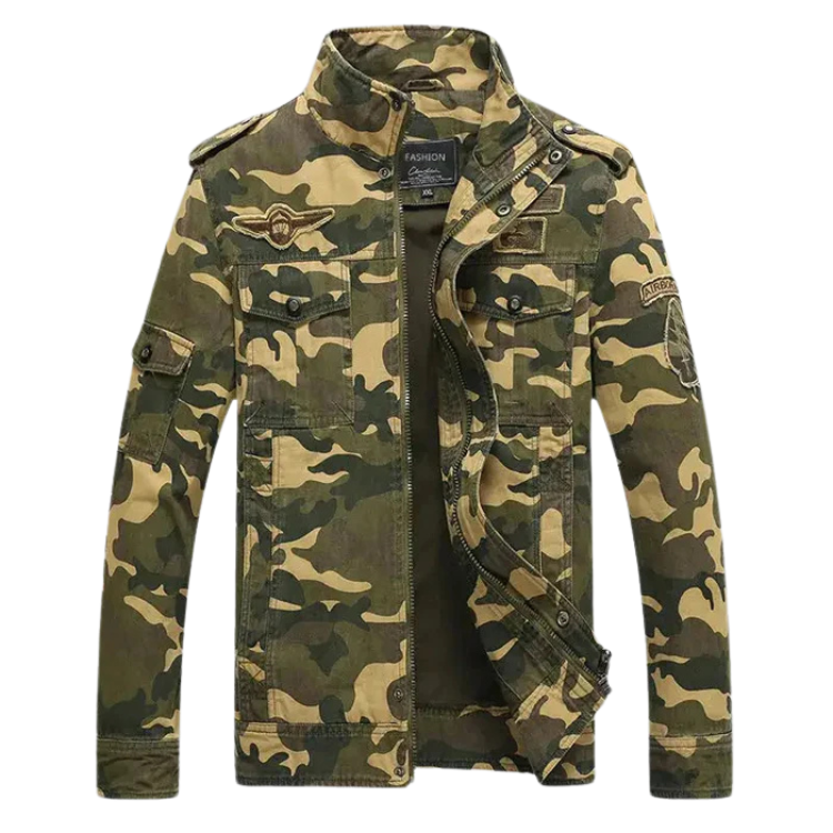 Jaqueta Masculina Camuflada Rauffstein RS151, com forro acolchoado, fechamento em zíper e estampa militar para conforto e resistência.