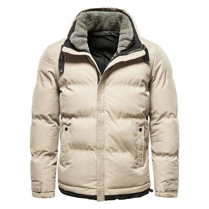 Jaqueta masculina puffer Rauffstein RS118 com forro em lã, fechamento em zíper e modelagem ajustada para proteção térmica e elegância.