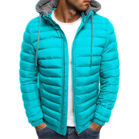 Jaqueta masculina puffer Rauffstein RS108 com forro acolchoado, capuz removível e fechamento em zíper, ideal para dias frios.