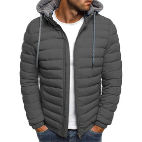 Jaqueta masculina puffer Rauffstein RS108 com forro acolchoado, capuz removível e fechamento em zíper, ideal para dias frios.